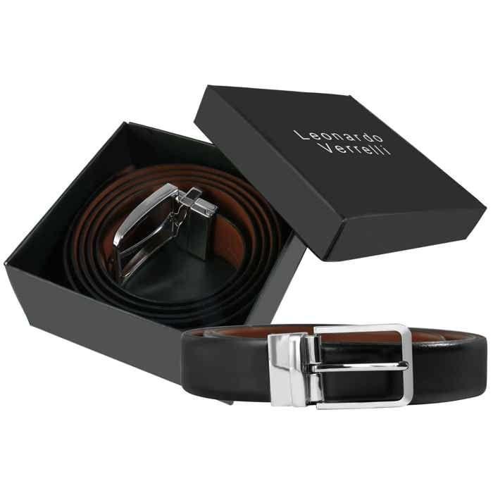 Ceinture - LEONARDO VERRELLI - Réversible - Cuir véritable - 100 cm - Noir/Marron