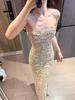 Elegant Women's Lace Evening Gown - Waist-Cinching, Hollow Floral Design