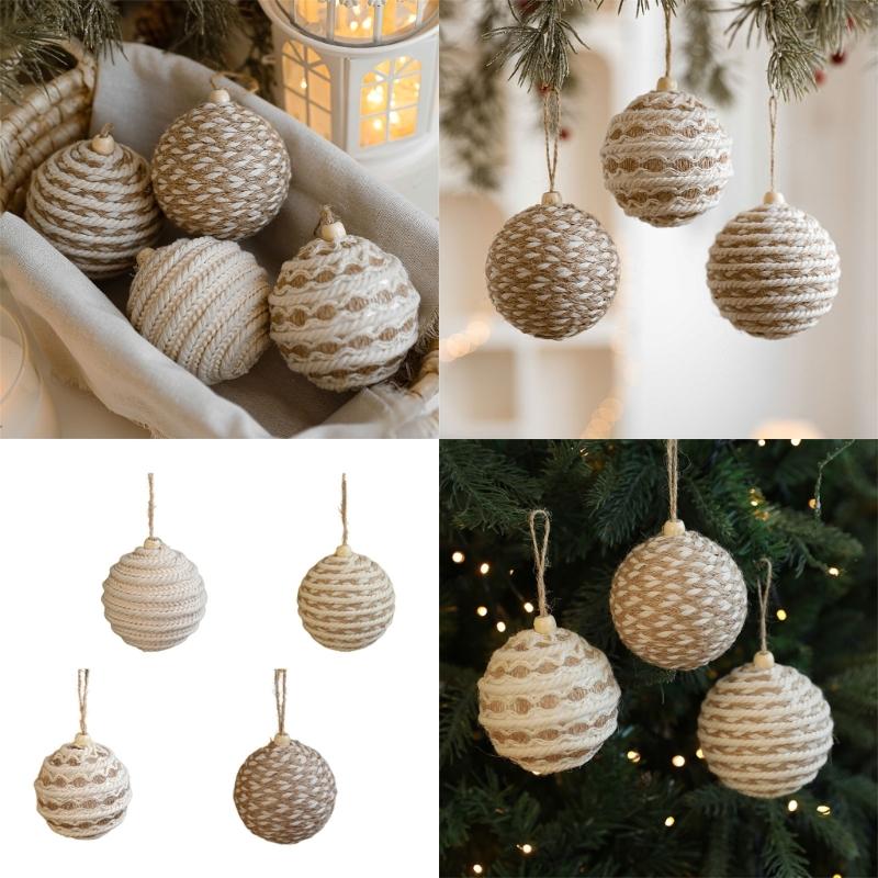 Christmas Tree Decoration Natural Fiber Twine Braided Foam Ball Holiday Hanging Ornament For Mantels Window Wall Display