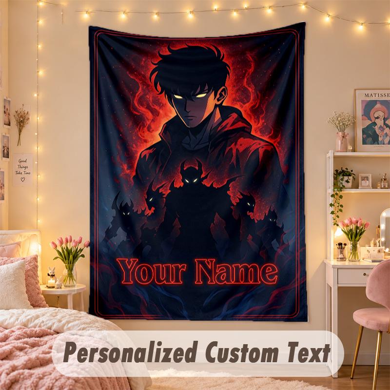 Maßgeschneide Teppich, Solo Leveling Druck Benutzerdefinierter Name Text Wandkunst zum Aufhängen für Schlafzimmer