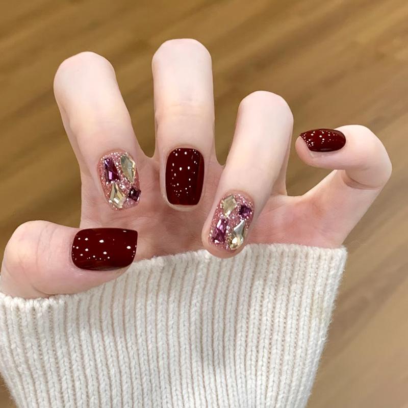 24Pcs Cute Short Square Press On Nails Cat Eye Glitter Diamond Full Cover Artificial Nail Tips For Girls