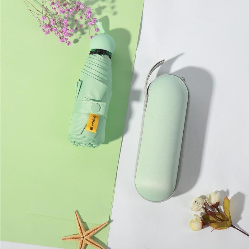 Ultra-Light 6-8 Bone Mini Capsule Umbrella - Compact Sunshade with Glasses Case for Sunny & Rainy Days