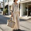 Set Estivo Casual in Cotone e Lino a 2 Pezzi con Felpa con Cappuccio e Pantaloni a Gamba Larga