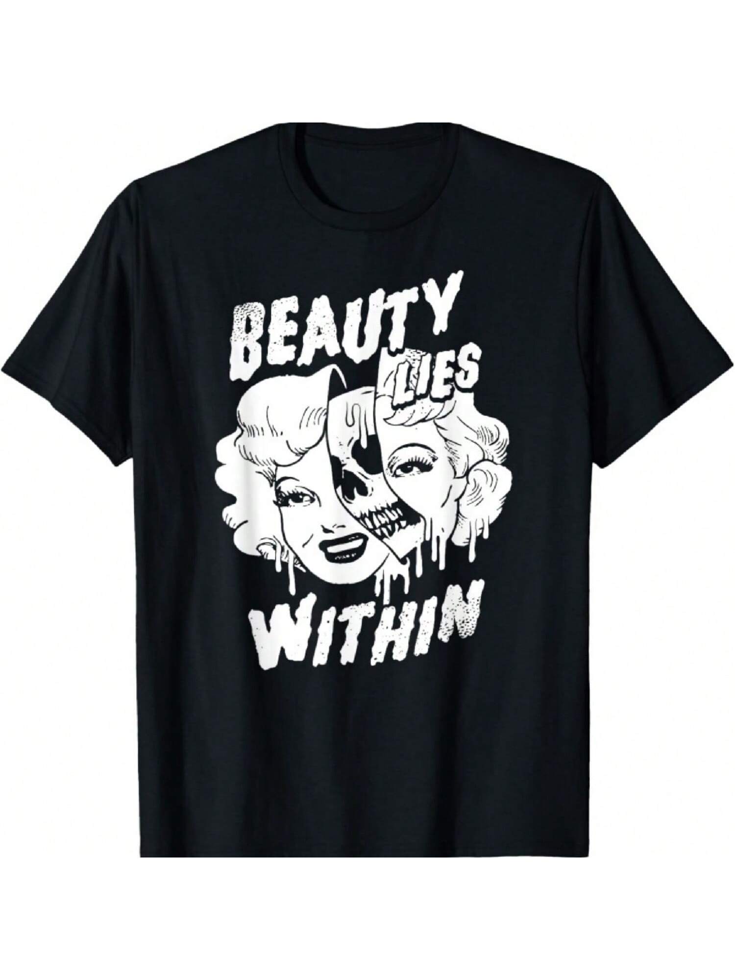 Beauty Lies Within Glamour Makeup With Dripping Skull Inside T-Shirt S разноцветный
