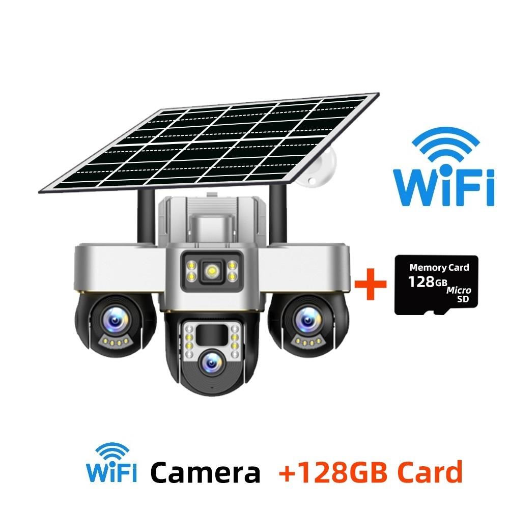 Three-lens Surveillance Camera Outdoor HD Night Vision Full Color Solar Camera
