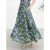 JUZUI Retro French Color-Block Floral Print A-line Midi Skirt