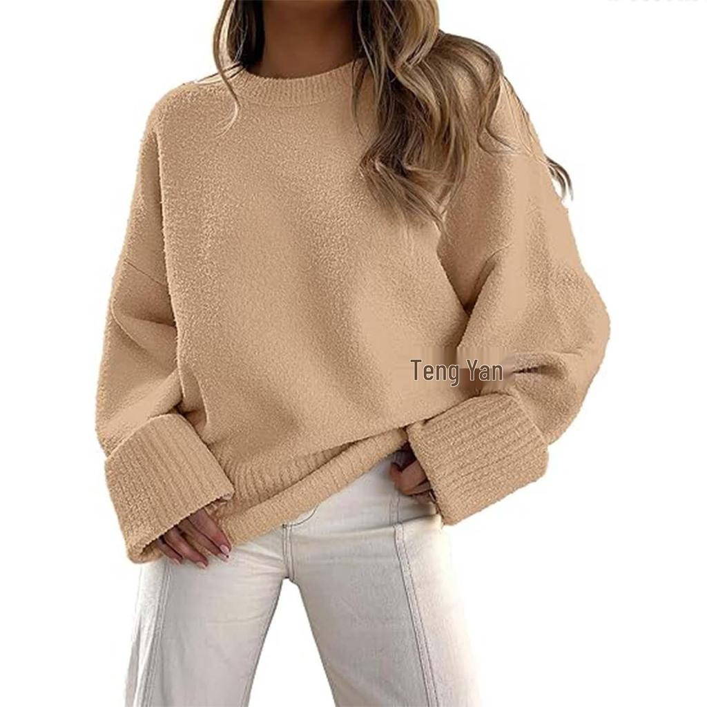 Women's 2026 Long Sleeve Solid Color Round Neck Loose Sweater