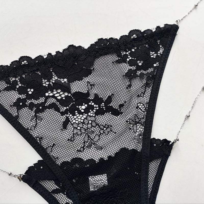 Sexy Ladies Solid Color Chain Thong Low Waist Transparent Temptation Panties Chain V Pants