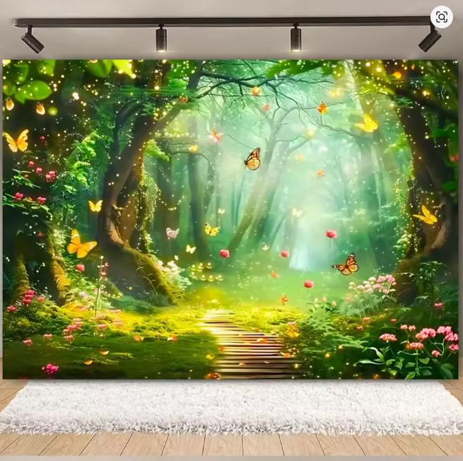 Fantasy Wonderland Jungle Mushroom House Fairy Tale Magic Photography Background Children's Birthday Party Decoration Background