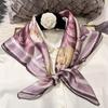 Light  Purple Women'S 100% Mulberry Silk Scarf Neckerchief Spring Fall New Luxury Floral Design Satin Squaresilk Scarves 65*65Cm