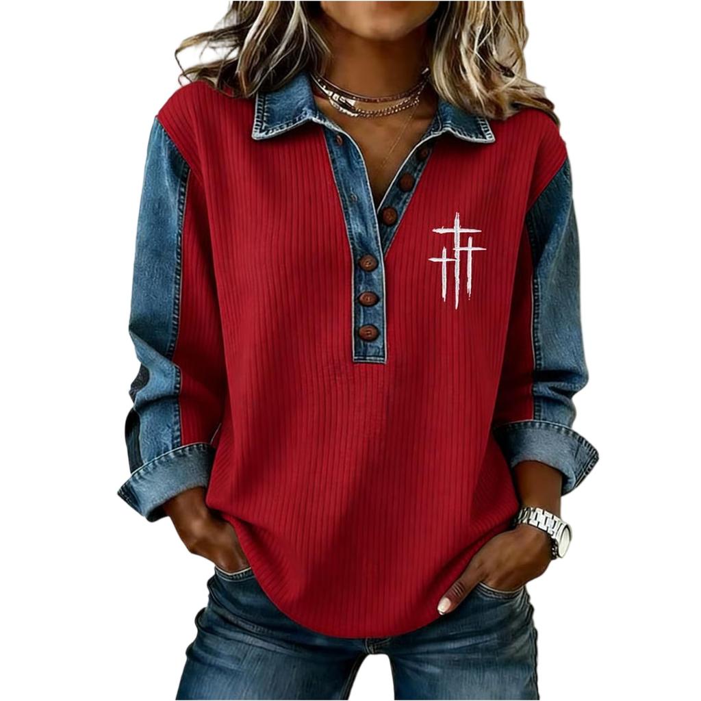 Women's Vintage Print Loose-fitting Long-sleeved Top
