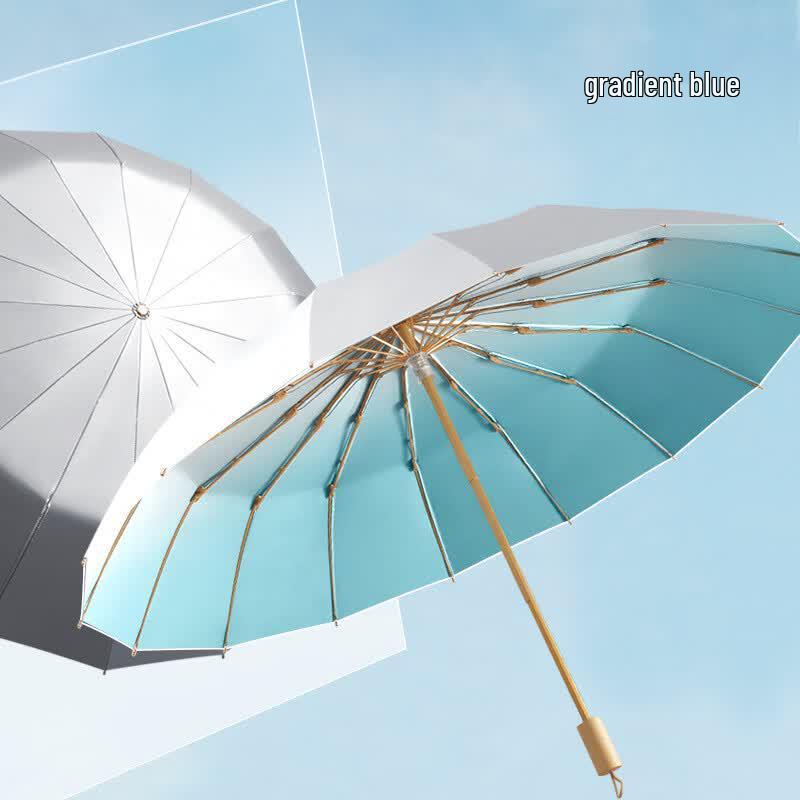Xihe 16-Rib Gradient Blue Four-Fold Sun & Rain Umbrella