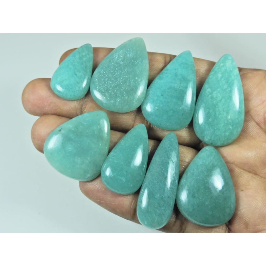 230Cts. Natural Green Amazonite Pear Cabochon Loose Gemstone 08 Pcs Lot C-3017