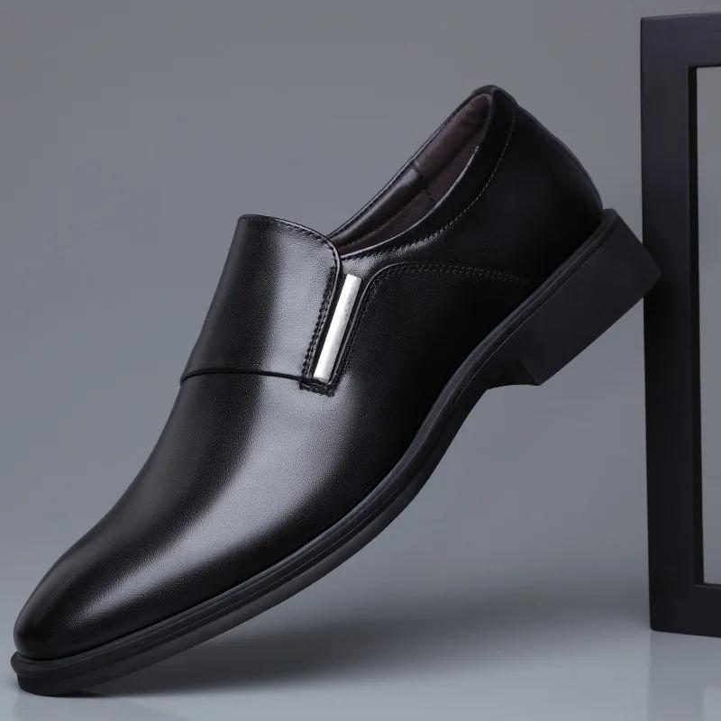 Men's Elevating Dress Shoes British Style Pointed Toe Cowhide Leather Soft White Formal Business Footwear