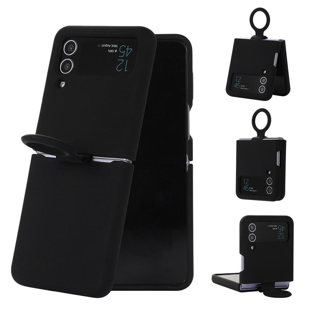 Tekutý silikonový jednobarevný skládací kryt s kroužkem pro Samsung Galaxy Z Flip 4 3 Flip4 Flip3 Nárazuvzdorná ochrana Měkký kryt