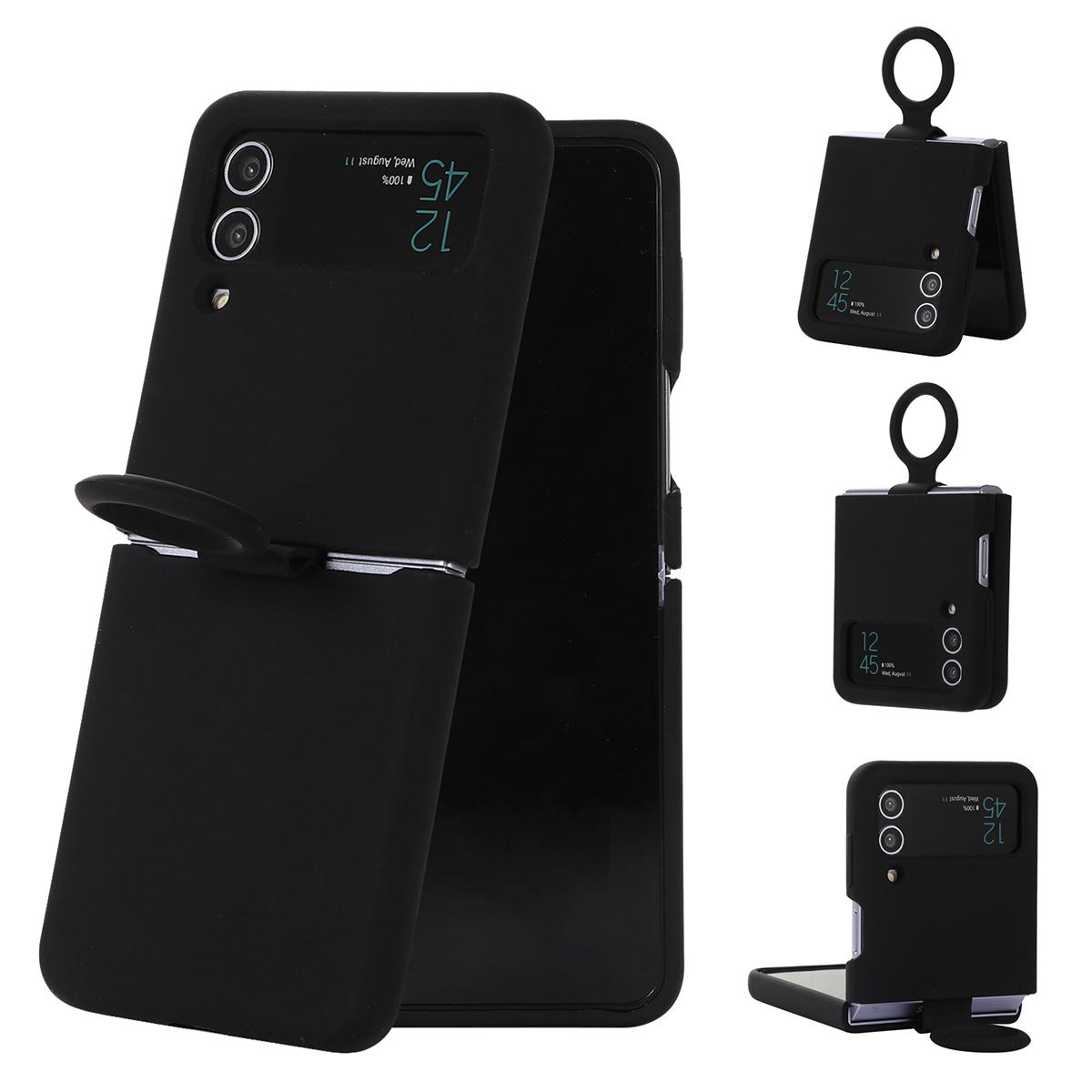Vloeibaar Siliconen Effen Kleur Met Ring Opvouwbaar Hoesje Voor Samsung Galaxy Z Flip 4 3 Flip4 Flip3 Schokbestendige Bescherming Zachte Cover Galaxy Z Flip3 5G