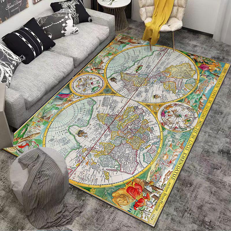 Vintage World Map Carpet suitable as a non-slip mat for the living room or bedroom sofa