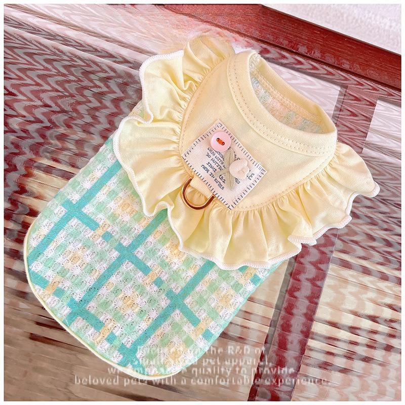 Pet Spring and Autumn Checkered Tank Top Yorkshire Elastic Teddy Coat Puppy Clothes Dog Clothes for Small Dogs