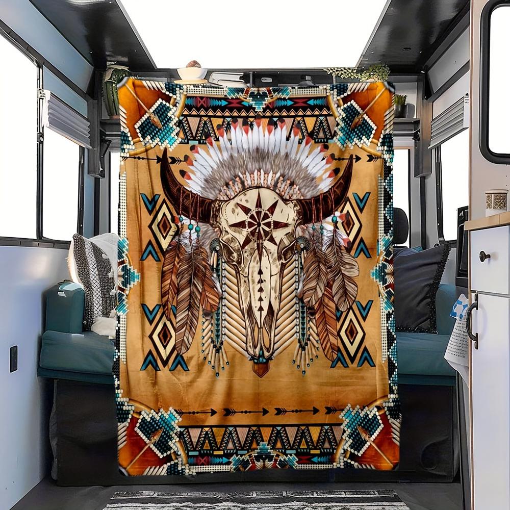 Native American Style Fuzzy Blanket , Warm and comfortable throw blanket sofa bed sofa camping trip, the best gift.