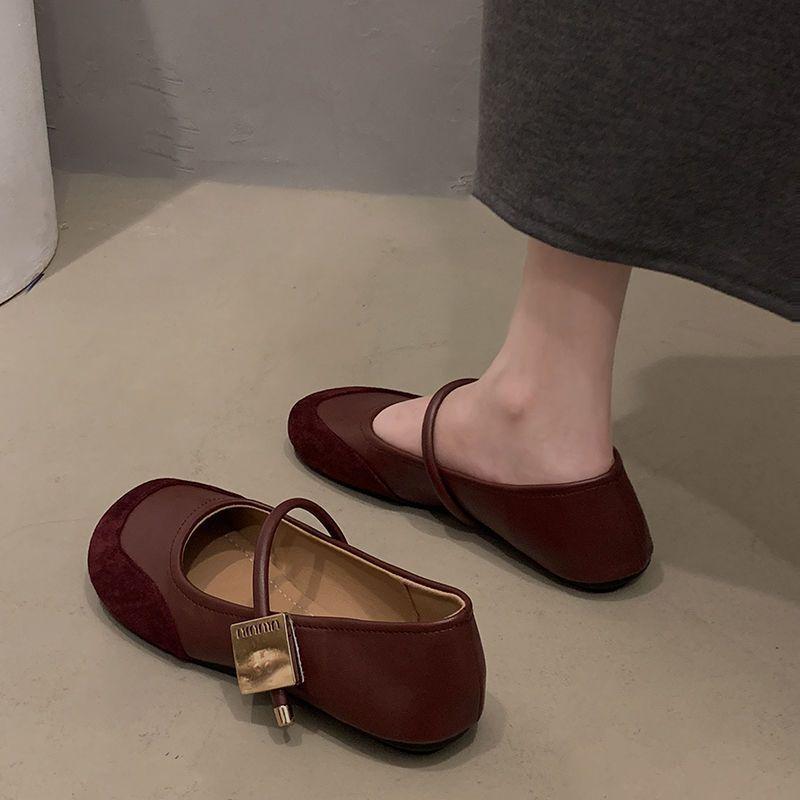 Versatile Soft Sole Soft Surface Non-slip Sequins One-word Buckle Women's Flat Shoes French Retro Maillard Mary Jane