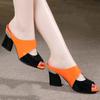 High-heeled Slippers Women's Medium-heeled Fish Mouth Slippers Thick-heeled Sandals Patent Leather Rhinestone Women's Sandals