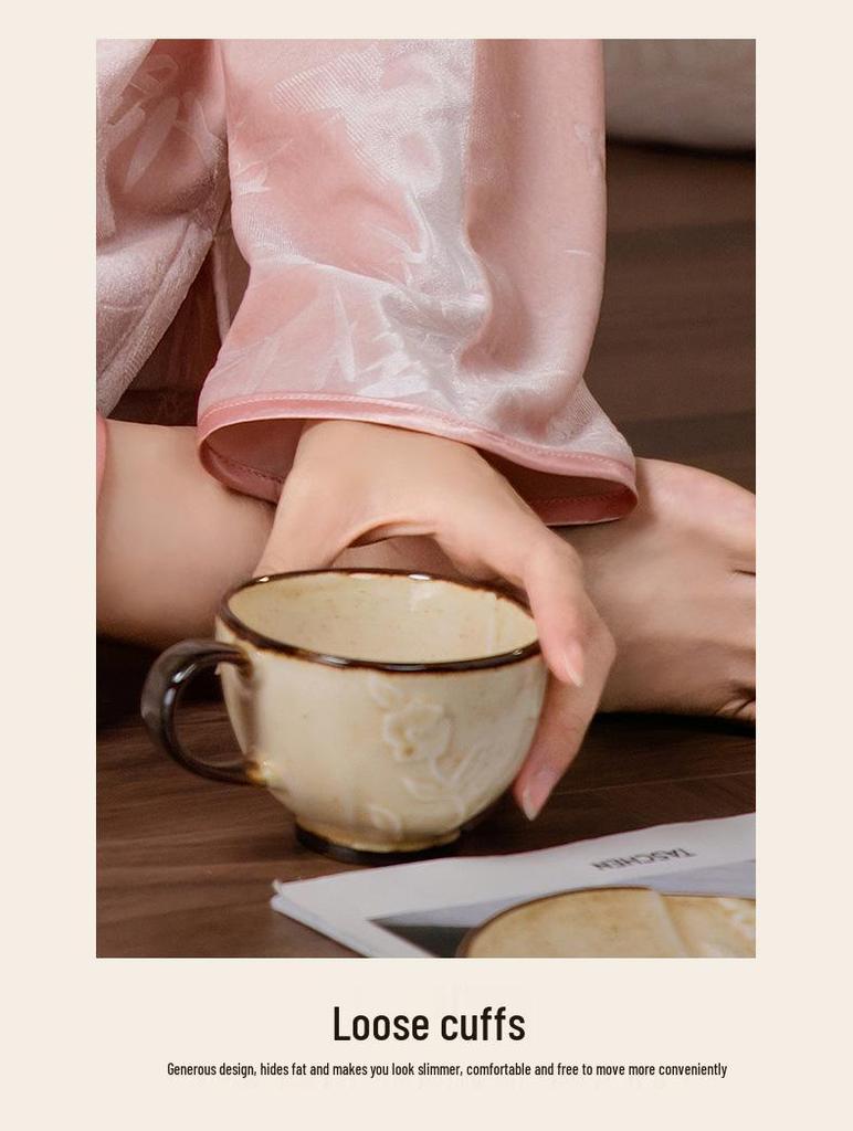 Da Vinci Code Bamboo-Inspired Gold Velvet Women’s Long-Sleeve Pants Set: Cozy Autumn/Winter Home Wear