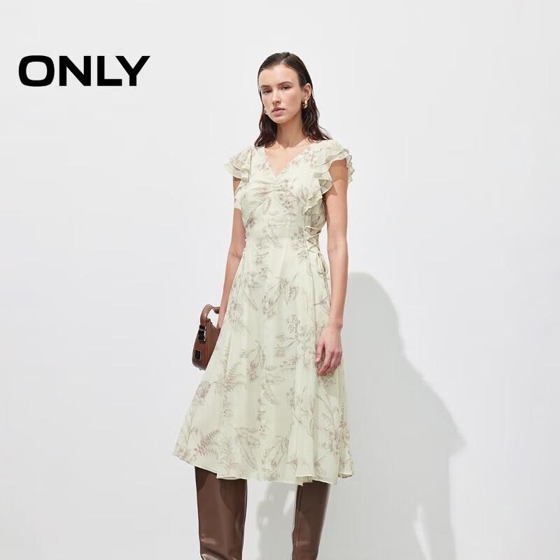 

ONLY 2025 Spring French Floral Ruffle Flutter Sleeve Midi Dress L