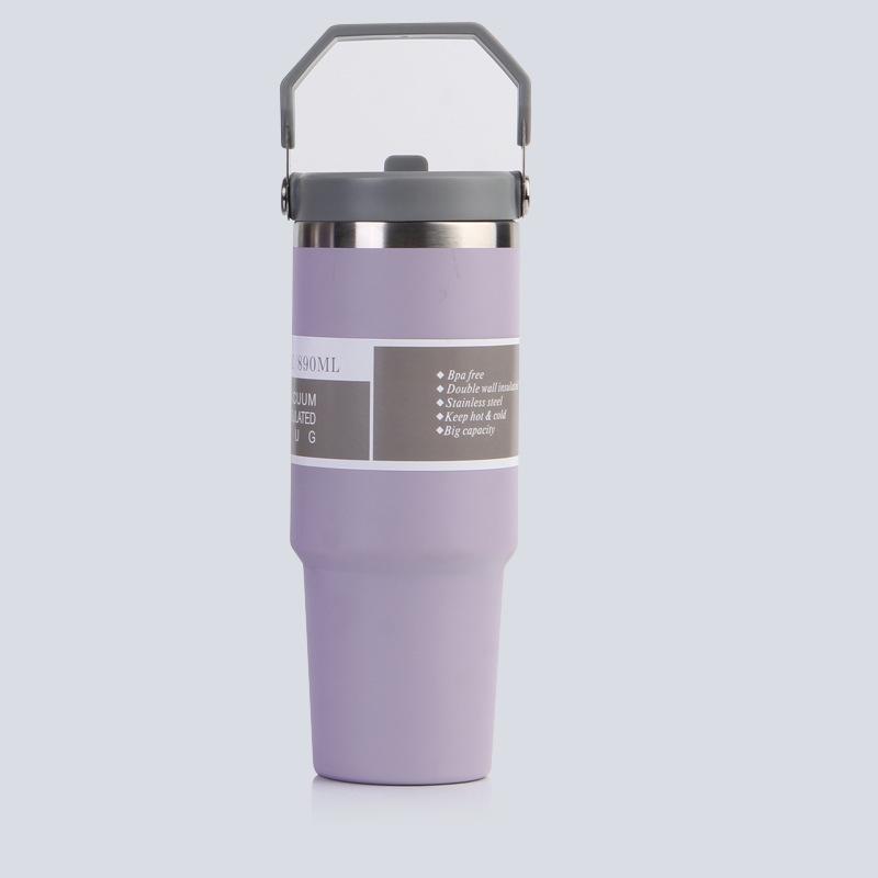 30oz Edelstahl tragbarer Reise-Thermosbecher mit Strohhalm - Großes Fassungsvermögen für Outdoor-/Autonutzung