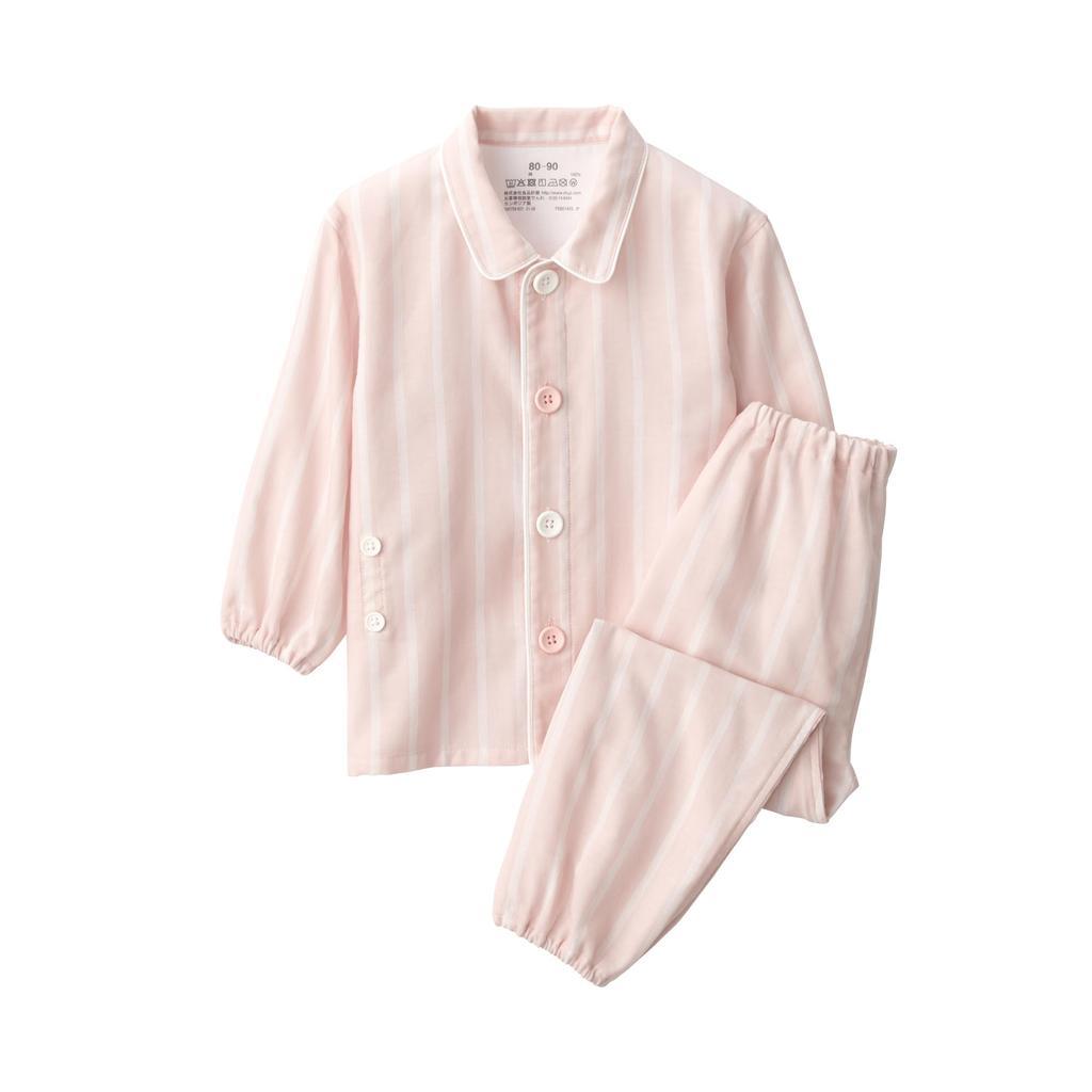 MUJI Baby Double Gauze Changeable Pajamas with No Seams on the Sides, Unisex Baby FEB07A5S Light Pink Stripe, Baby 80-90