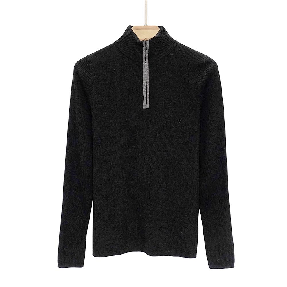 Women's Casual Slim Fit Long Sleeve 100% Wool Half-Zip Sweater for Autumn and Winter