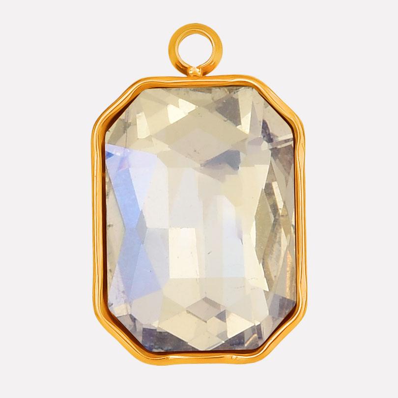High Quality Big Glass Rhinestone Stainless Steel Rectangle Charms For Jewelry Making Supplies Real Gold Plated No Fade Pendants