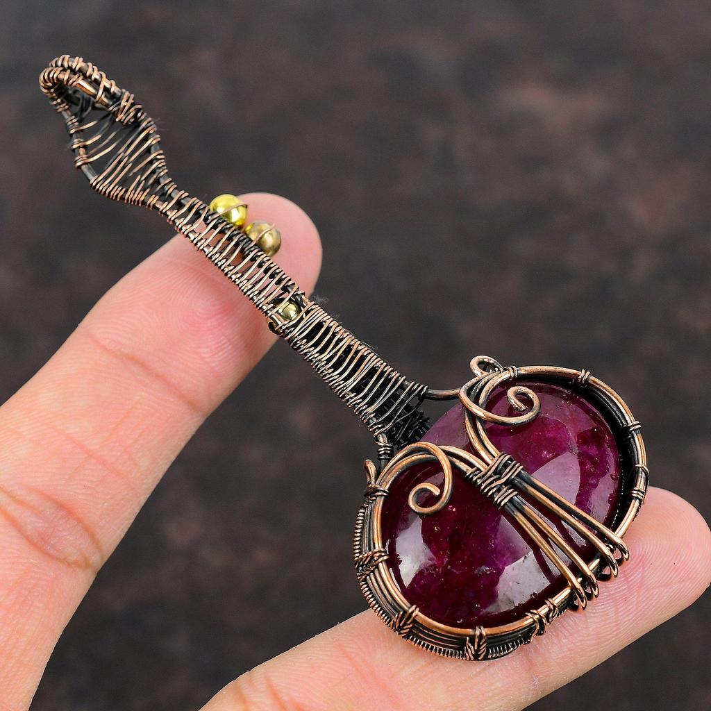 Kashmir Ruby Copper Wire Wrapped Pendant Gemstone Copper Pendant Ruby Guitar Jewelry Handmade Jewelry Gift For Mom Music Instrument Jewelry