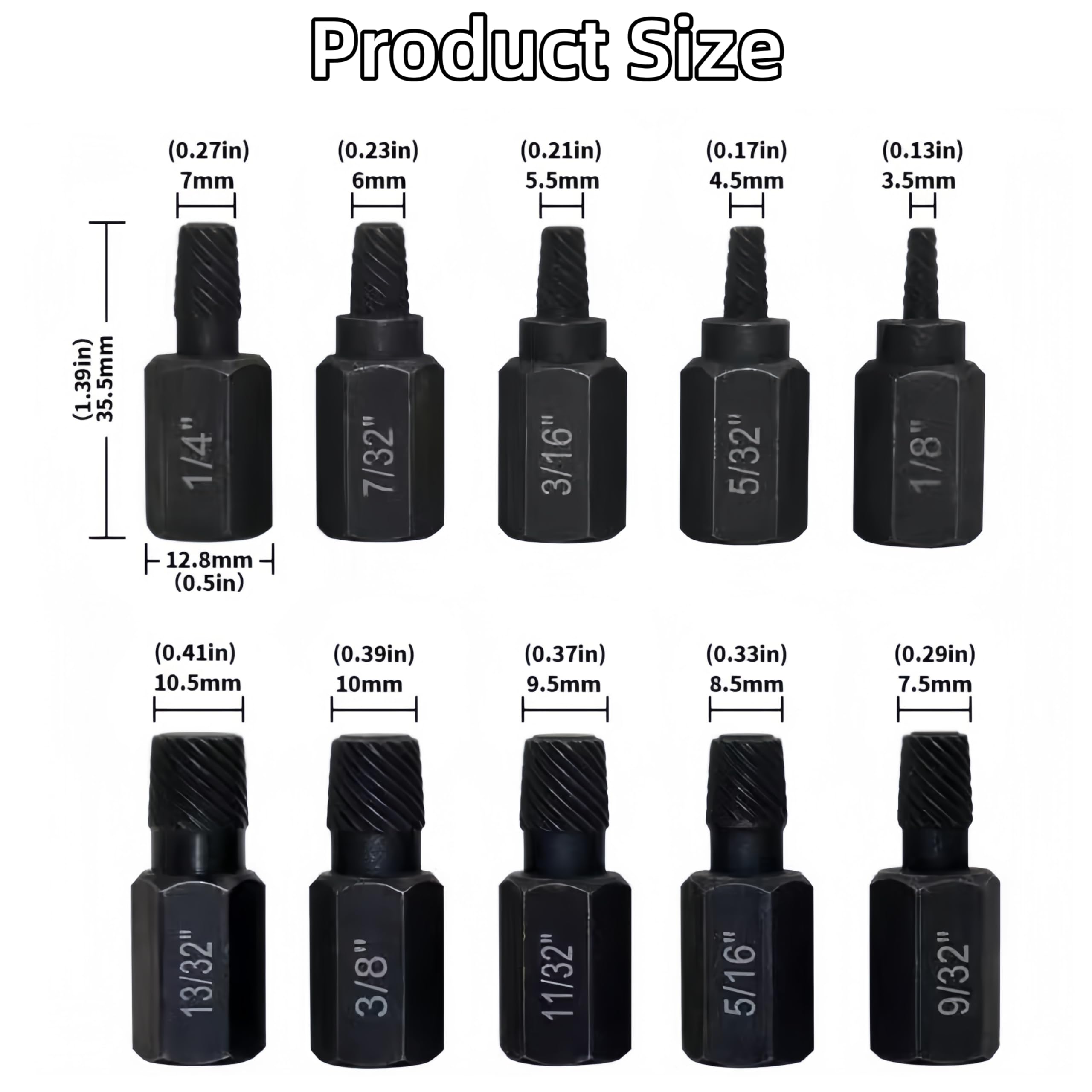 

10 шт. экстрактор винтов с шестигранной головкой, многошлицевой, легко снимается, экстрактор сломанных винтов (1/8 -13/32 ) инструмент для удаления