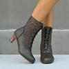 Damenstiefel für Herbst und Winter, runde Spitze Schnürung hohe Absätze Kurzstiefel, Lolita gravierte mittlere Absätze Martin Boots.