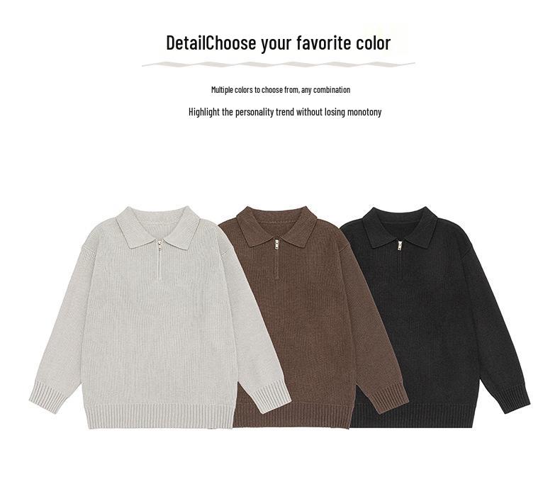Mu Yuan Unisex American Cleanfit Polo Collar Sweater - Casual, Loose, Versatile Knitwear for Men