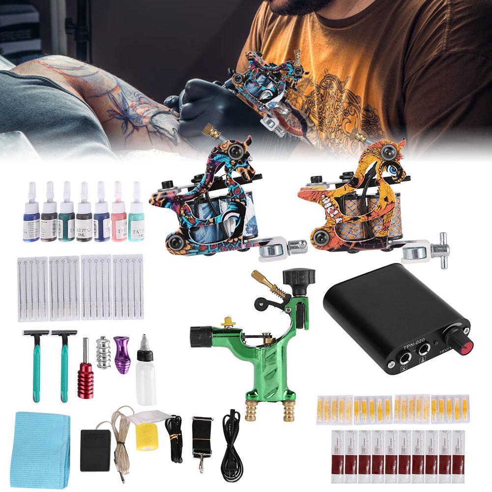 Komplettes Tattoo-Set Maschine Nadeln Griff Fußpedal Werkzeug mit Aufbewahrungstasche