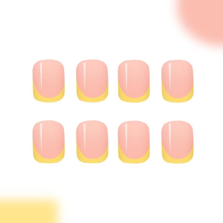 Yellow Press on Nail Square Fake Nail,Glossy Stick Glues on Nail for Nail Art Decors,Stick on Nail Acrylic Fake Nail