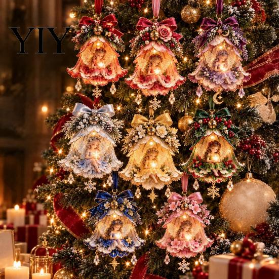 Stunning Fairy Tale Hanging Decor Bell Christmas Ornament, 2D Flat Flower Elegant Ornaments for Stores Decoration, Acrylic Xmas Tree Pendant