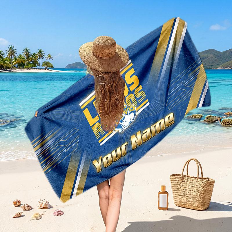 Leeds Rhinos Customized Name Text Beach Towel, Soft Absorbent Towel Beach Pool Travel Personal Gift