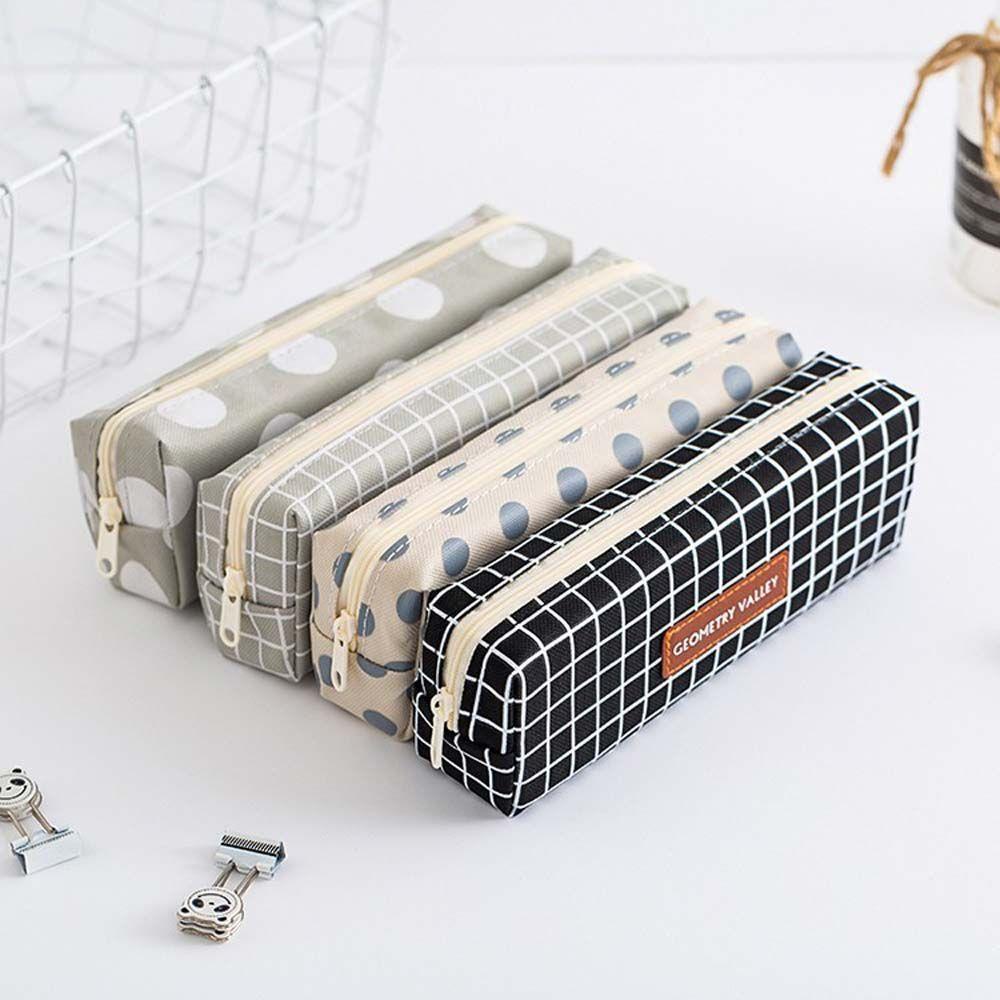 Stationery Bag Geometry grid School Supplies Pen Holder Canvas Pencil Case Pen Case Pencil Pouch