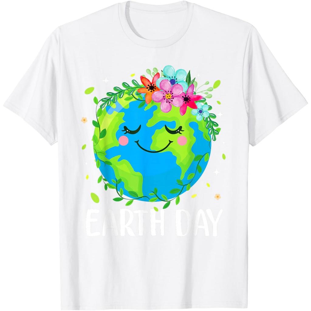 Cute Earth Day Floral Graphic Tee Soft Breathable Casual T-Shirt for Adults
