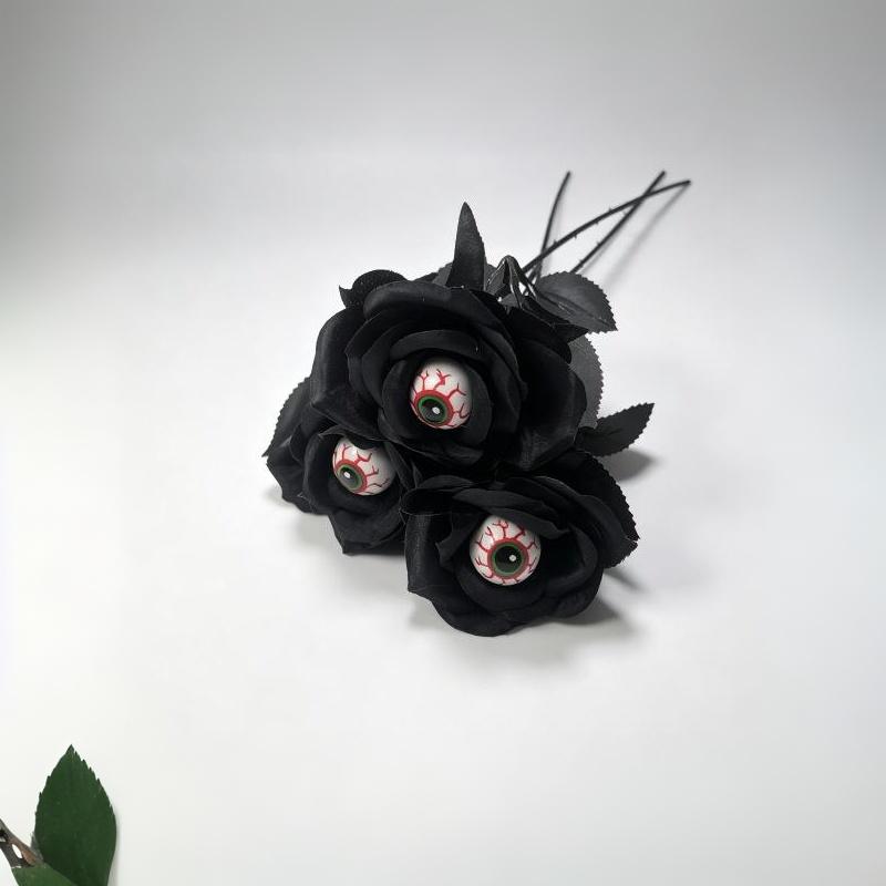 1Pc With Eyeball Halloween Eyeball Rose Simulation Handmade Eyeball Fake Flower Exquisite Artificial Black Rose Accessories