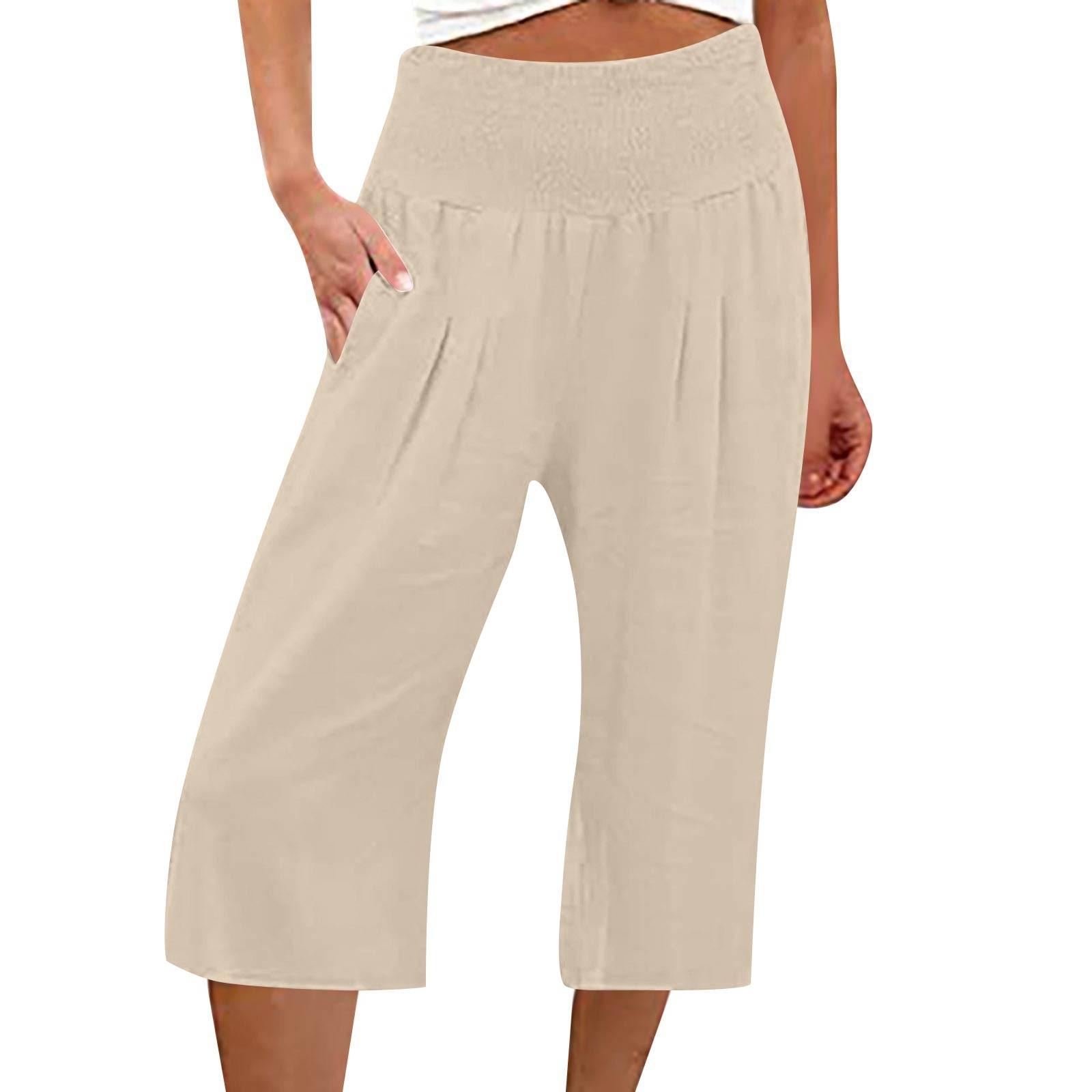 

Женские летние брюки 3/4 Летние брюки с карманами Повседневные свободные брюки Тканевые брюки Спортивные брюки для отдыха Пляжные брюки S бежевый
