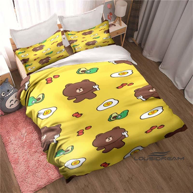 Kawaii Cartoon BROWN & FRIENDS Printed Bedding Set – Duvet Cover Set – A Luxurious Gift for Teen Girls, Suitable for Double/Sing