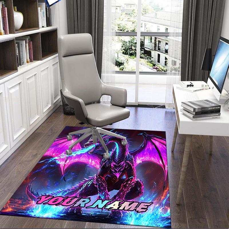1PC Custom Name Ethereal Dragon's Might Theme Floor Mat Ideal for Living Room, Game Rooms, Office, Bedroom, Office Floor Mat , Floor Mats for Home