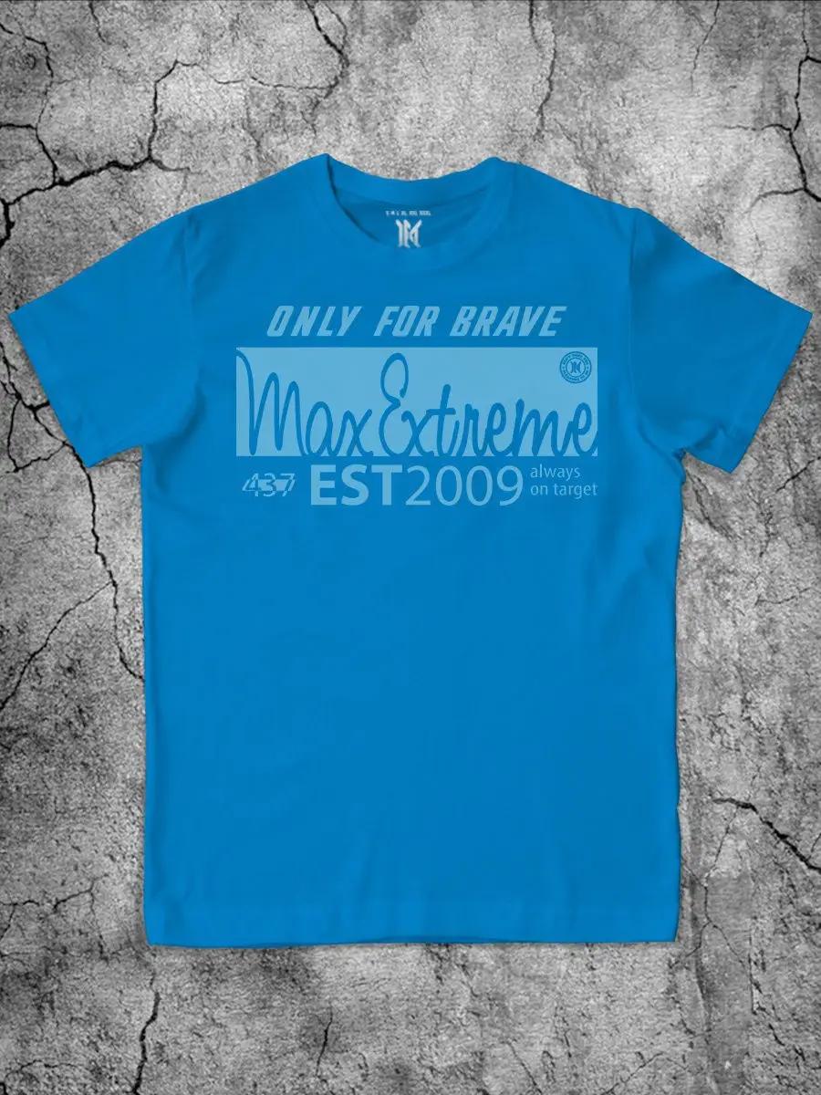 Men s printed T-shirt bright blue with Cotton Lettering S