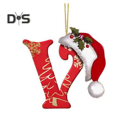 

26 букв, елочные украшения, рождественские буквы алфавита с подвеской в виде шапки Санты, акриловое подвесное украшение для домашнего офиса, автомобиля, декор V