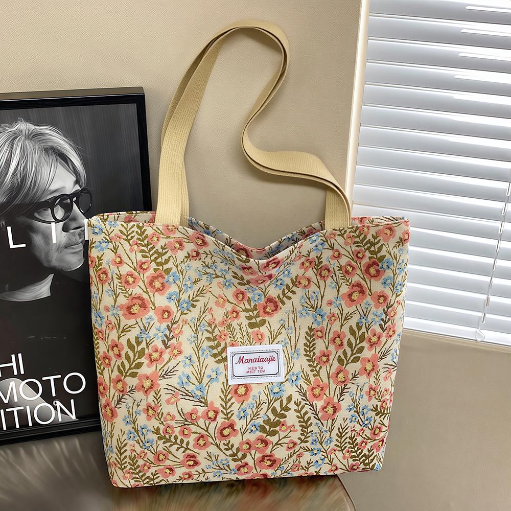 Large capacity single shoulder handbag for women, ins canvas bag, niche class commuting high-value floral tote bag.zwq
