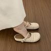 Women's Half Slippers  Spring Summer New Vintage Fly Weave Baotou Flats Fashion Square Button Slip on Outdoor Casual Sandals
