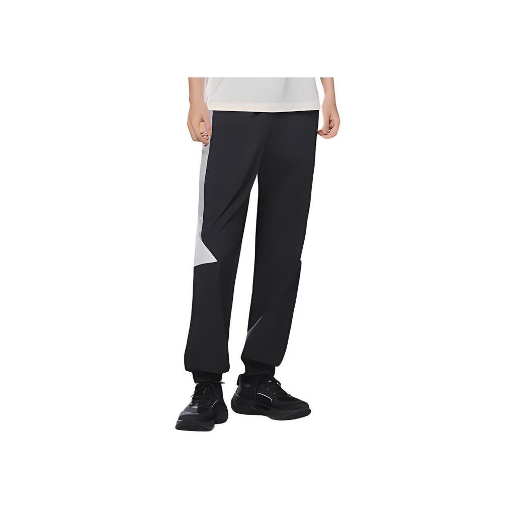 Li Ning Color Block Letter Mid Waist Tapered Knit Sports Pants Men Bottoms Black AYKU363-1
